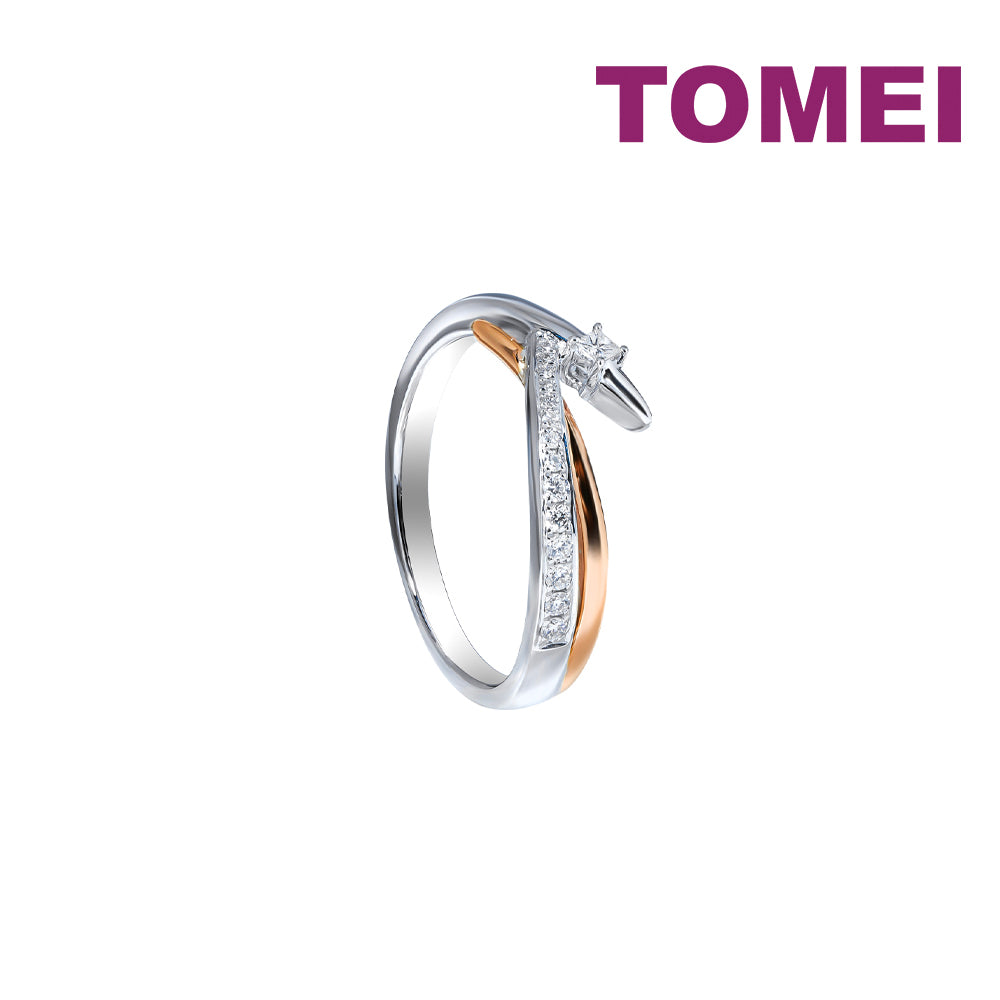 TOMEI Eternal Twine Collection Diamond Ring, White+Rose Gold 585