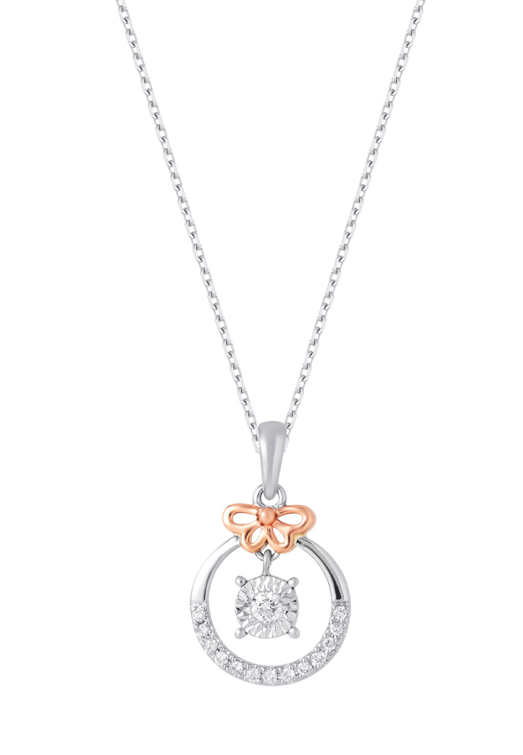 TOMEI Glowing Heart Diamond Pendant Set, White+Rose Gold 585