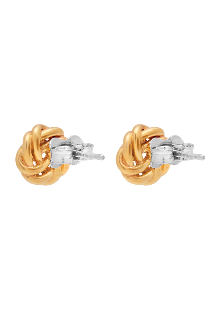 TOMEI Trio Tone Rounded Knot Earrings, Gold 585