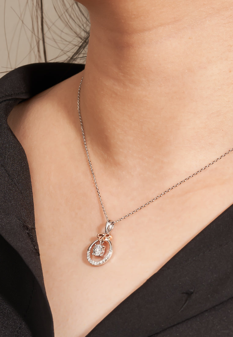 TOMEI Glowing Heart Diamond Pendant Set, White+Rose Gold 585
