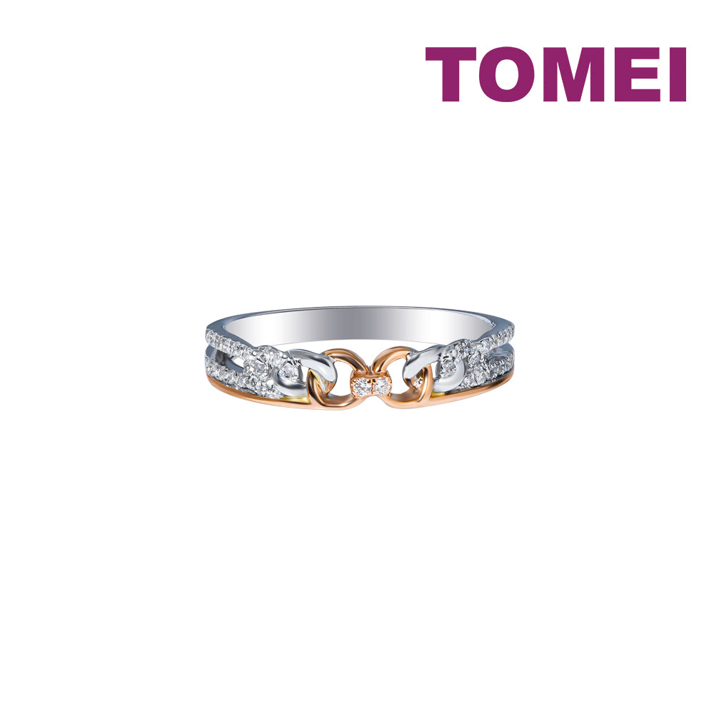 TOMEI Eternal Twine Collection Diamond Ring, White+Rose Gold 585