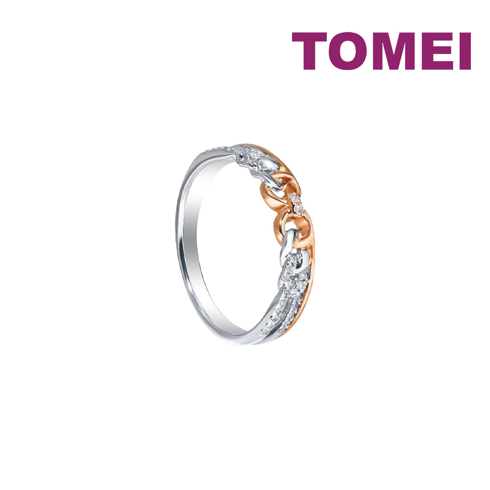 TOMEI Eternal Twine Collection Diamond Ring, White+Rose Gold 585