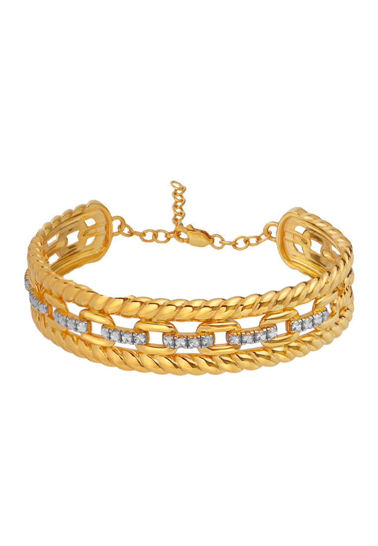 TOMEI Link Chain in Twisted Parallel Bangle, Yellow Gold 916