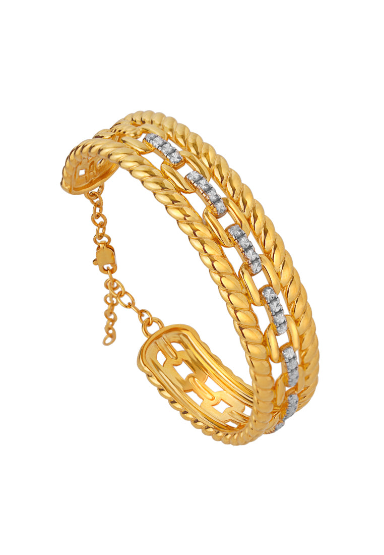 TOMEI Link Chain in Twisted Parallel Bangle, Yellow Gold 916