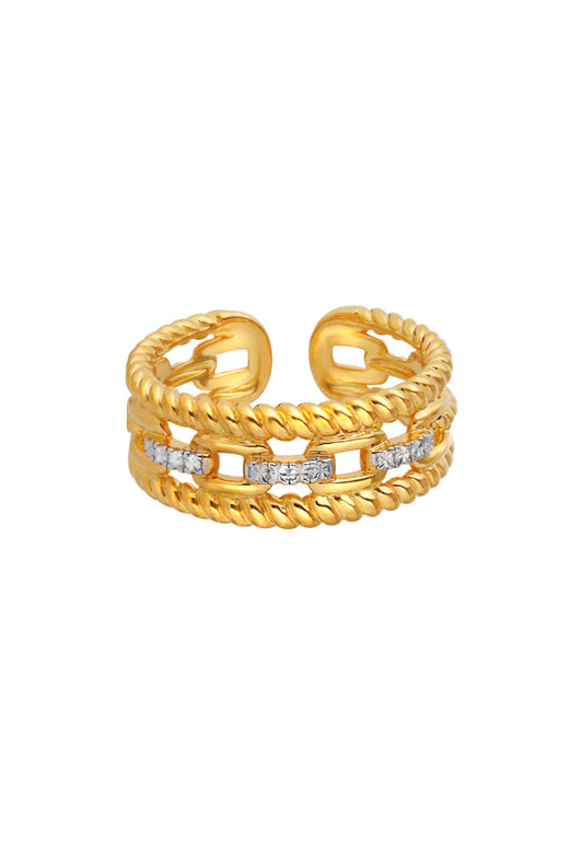 TOMEI Link Chain in Twisted Parallel Ring, Yellow Gold 916 (AS-YG0851R-2C)