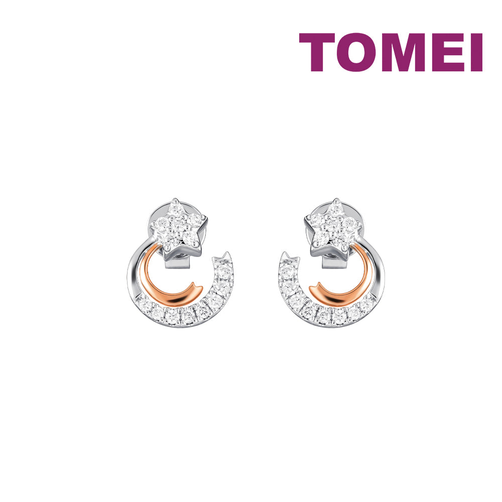 TOMEI Starlit Stud Earrings, White+Rose Gold 585
