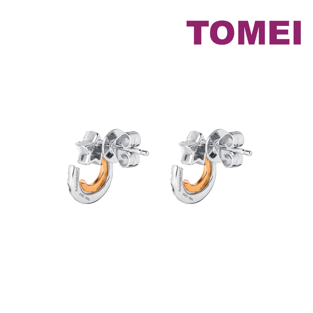 TOMEI Starlit Stud Earrings, White+Rose Gold 585