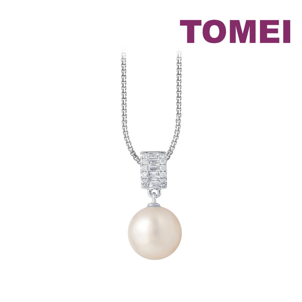 TOMEI Lustrous Pearl Pendant, White Gold 750
