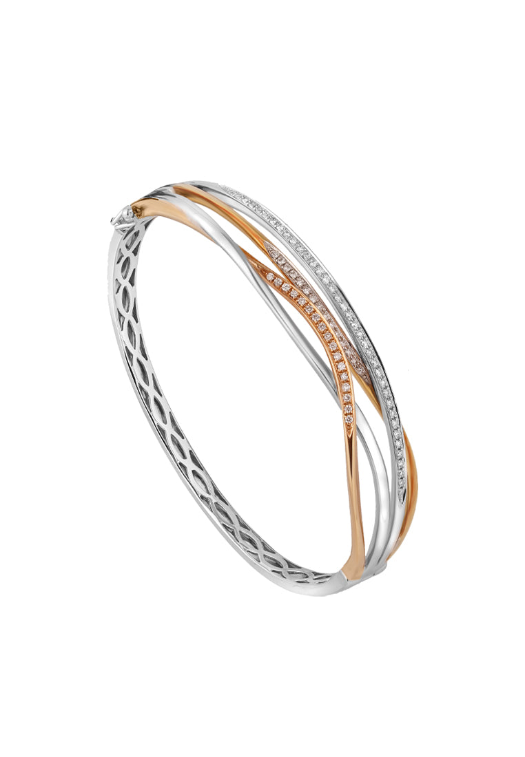 TOMEI Dual-Tone Diamond Bangle, White+Rose Gold 750 (B0932)
