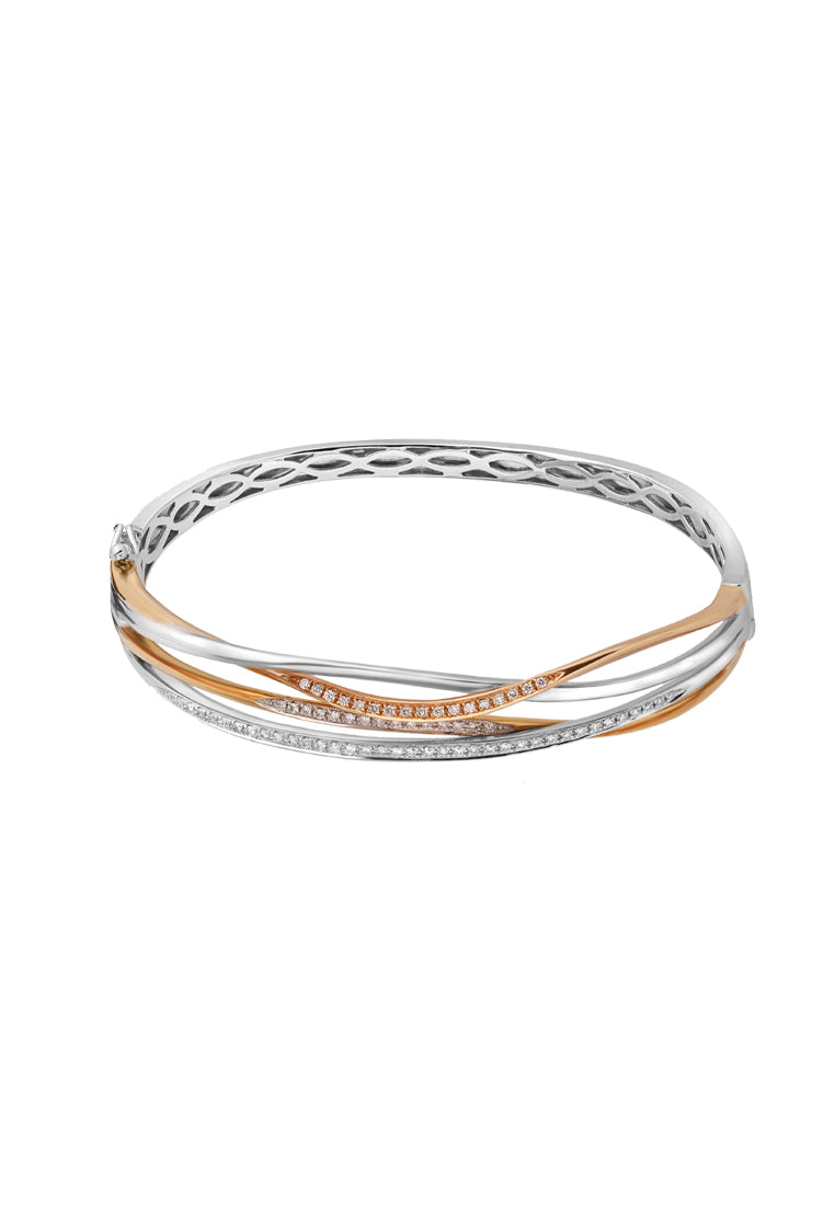 TOMEI Dual-Tone Diamond Bangle, White+Rose Gold 750 (B0932)
