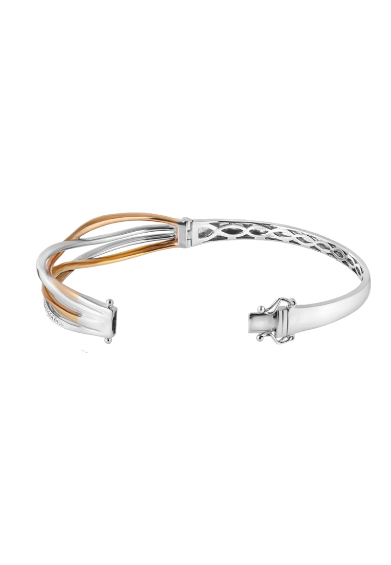 TOMEI Dual-Tone Diamond Bangle, White+Rose Gold 750 (B0932)