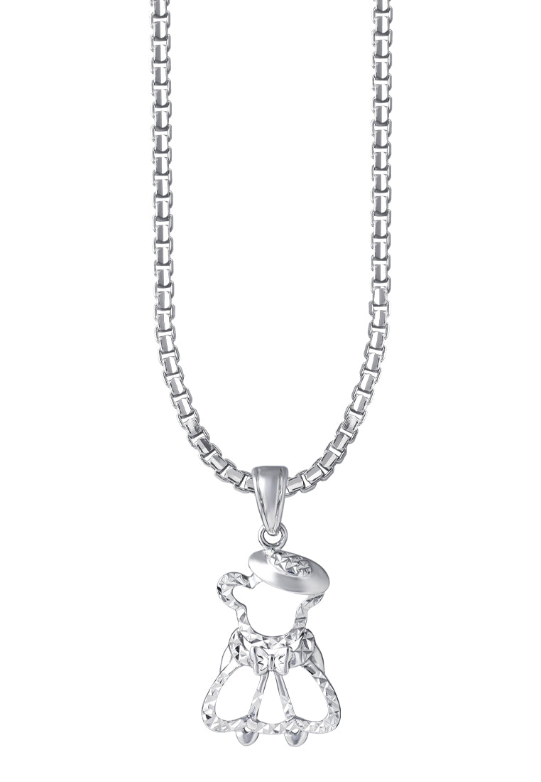 TOMEI Baby Bear Girl Pendant, White Gold 375