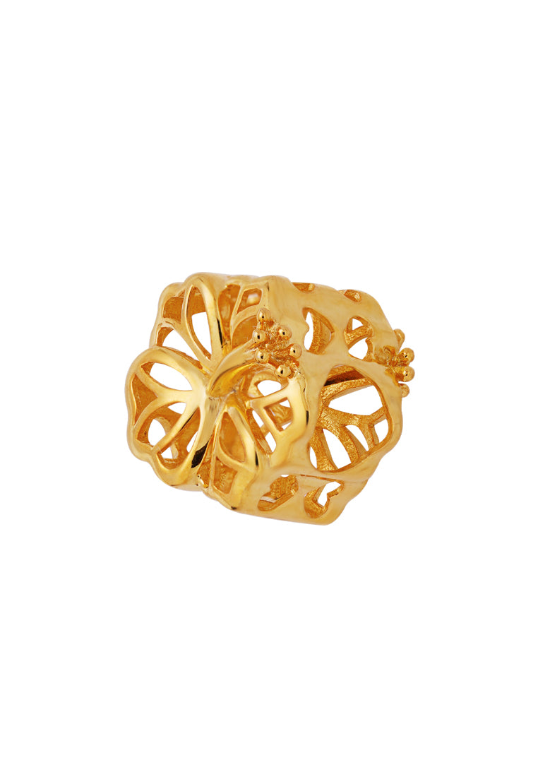 TOMEI Hollow Flower Charm, Yellow Gold 916