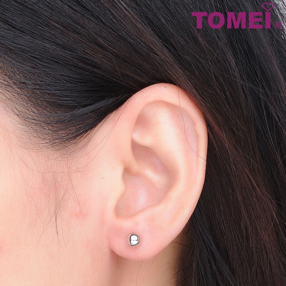 TOMEI Classic Round Stud Earrings, White Gold 585 (E1220)