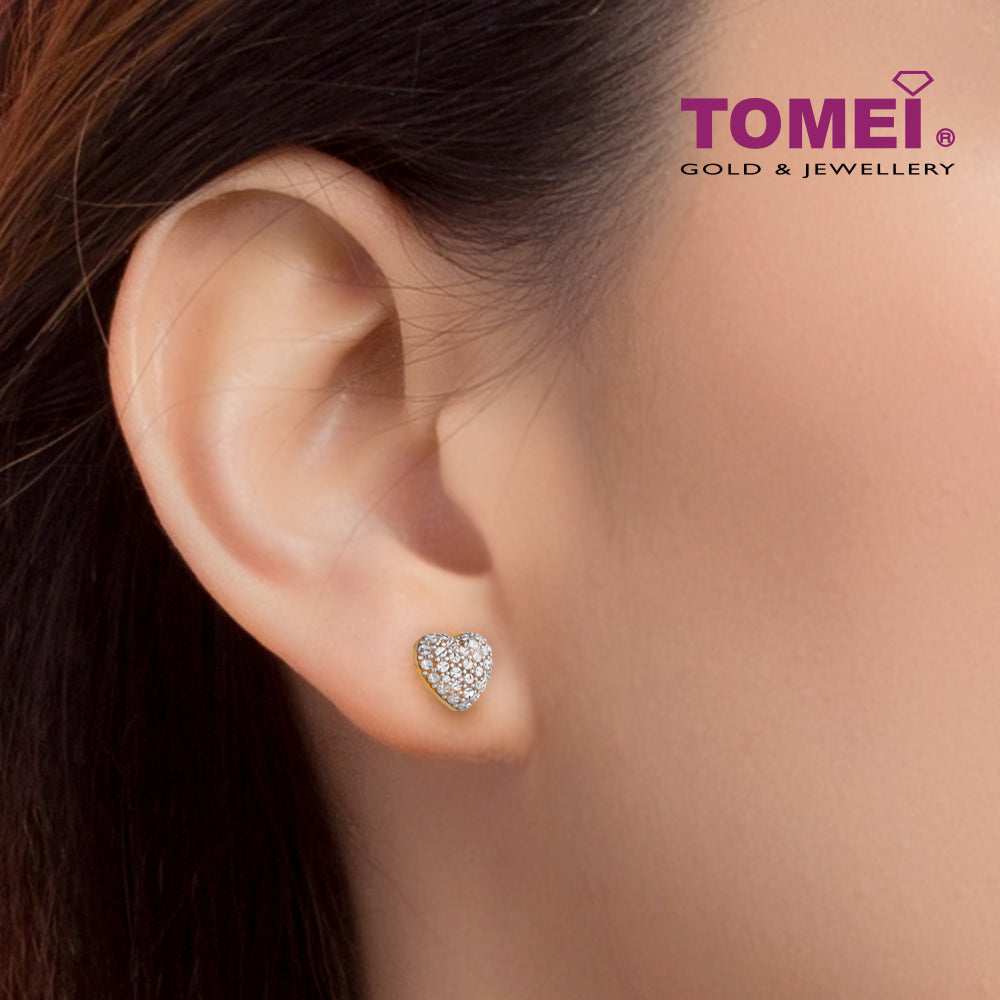 TOMEI Diamond Cut Collection Laser Heart Earrings, Yellow Gold 916