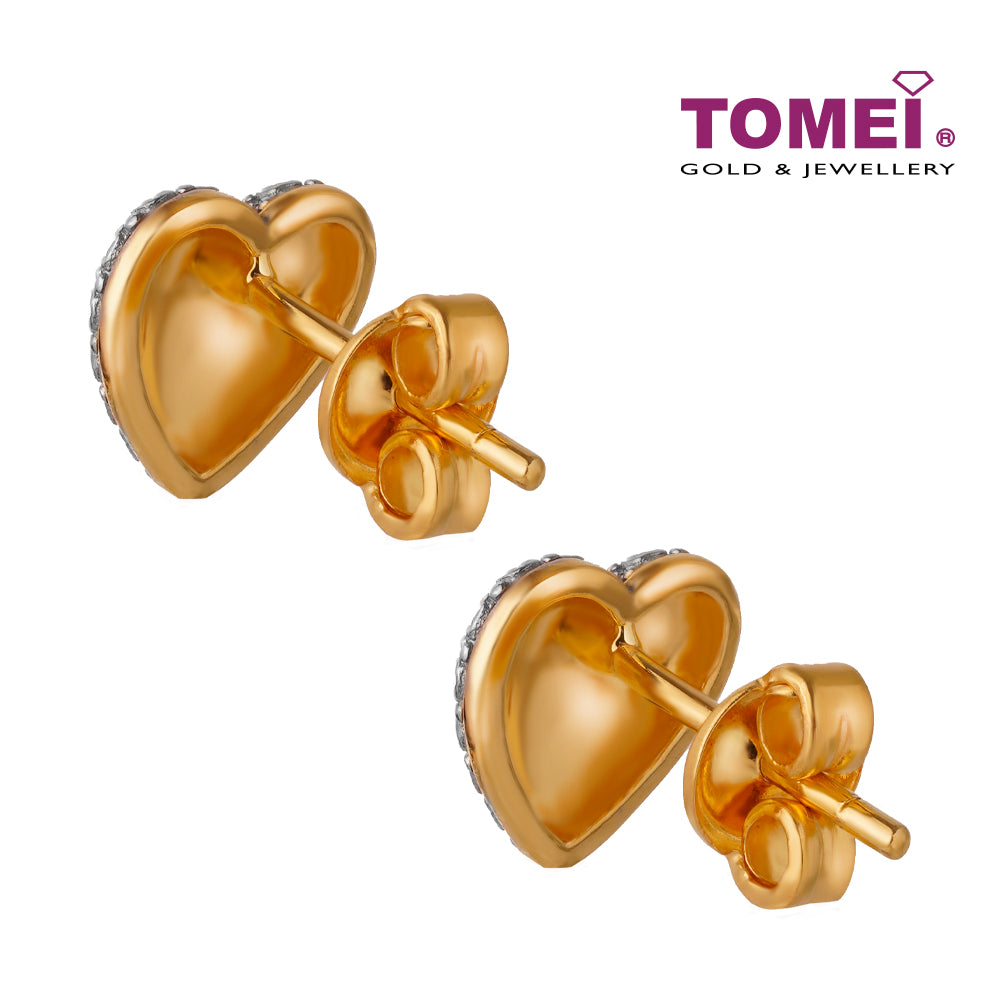 TOMEI Diamond Cut Collection Laser Heart Earrings, Yellow Gold 916