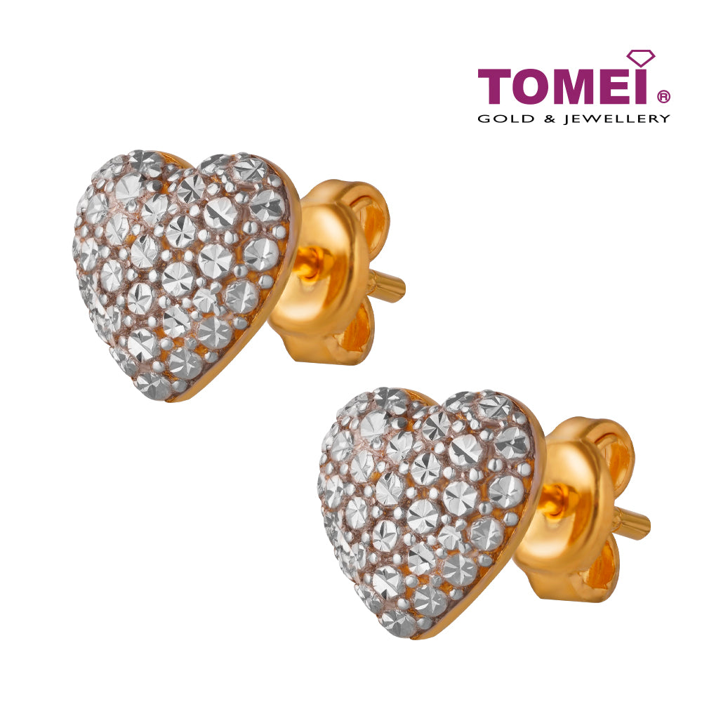 TOMEI Diamond Cut Collection Laser Heart Earrings, Yellow Gold 916