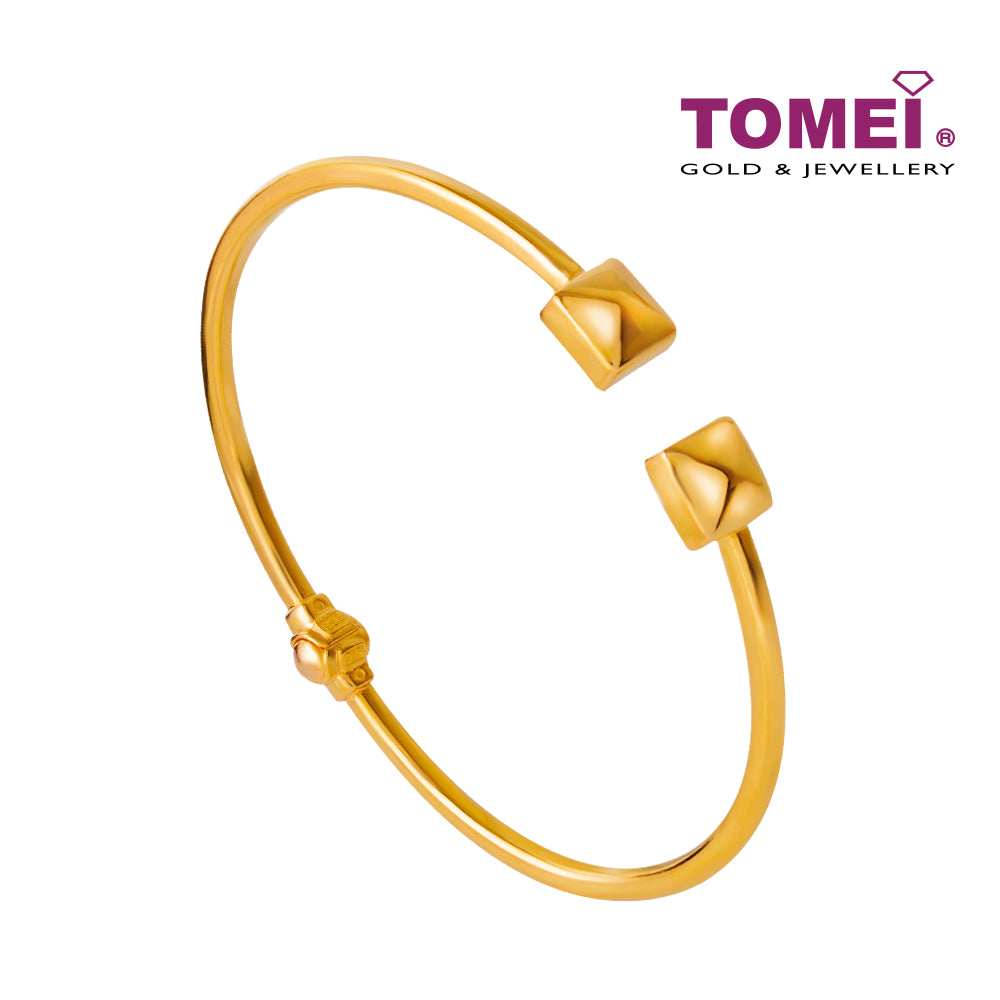 TOMEI Quadrated Art Deco-esque Bangle, Yellow Gold 916
