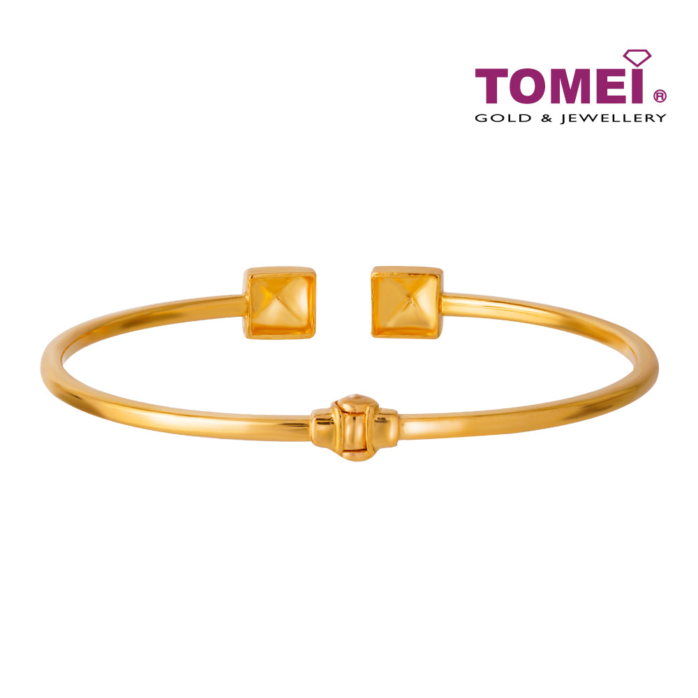 TOMEI Quadrated Art Deco-esque Bangle, Yellow Gold 916