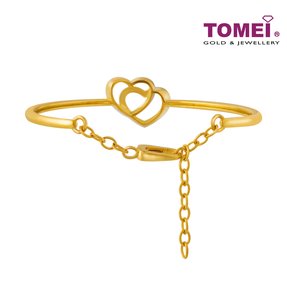 TOMEI Diamond Cut Collection Dwi-Hearts Bangle, Yellow Gold 916