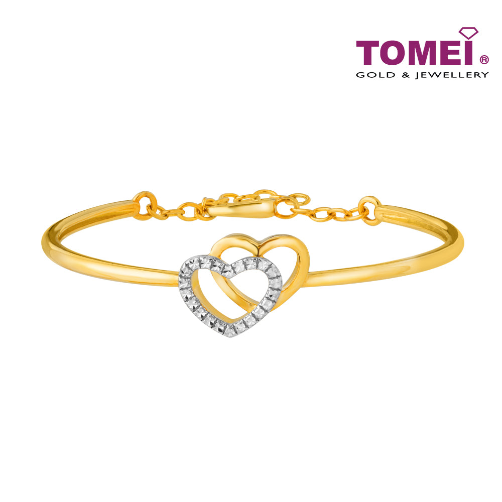 TOMEI Diamond Cut Collection Dwi-Hearts Bangle, Yellow Gold 916