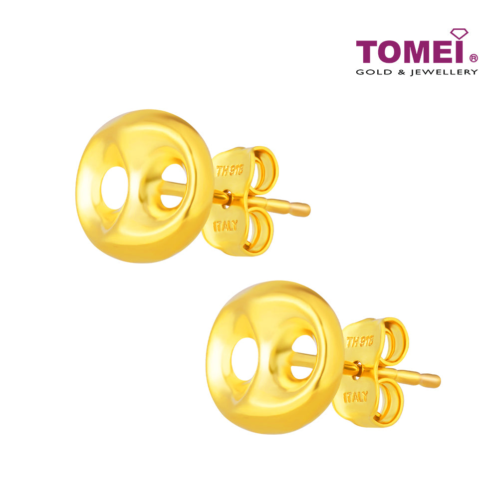 TOMEI Lusso Italia Oval Button Earrings, Yellow Gold 916