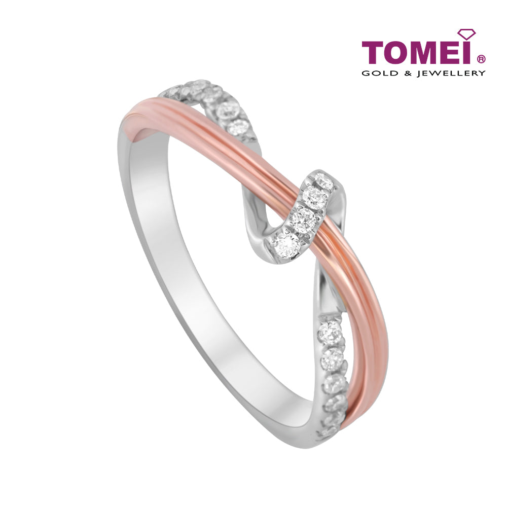 TOMEI Precious Trinity Collection Diamond Ring, White+Rose Gold 585