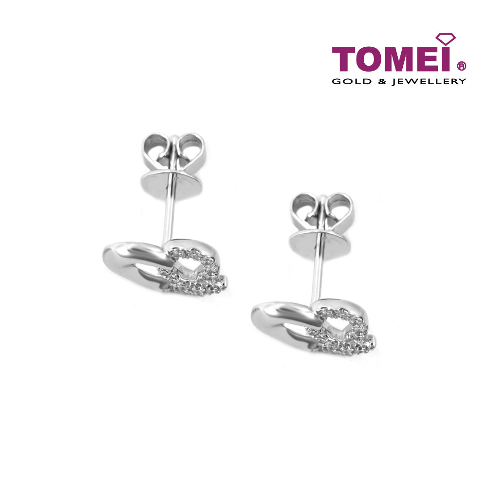 TOMEI Coruscatingly Illustrious Hearts Diamond Earrings, White Gold 585