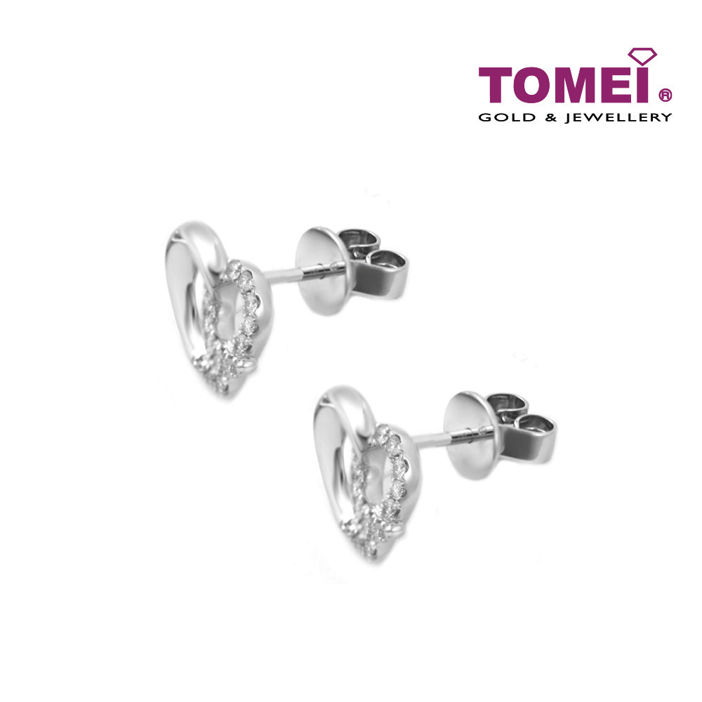 TOMEI Coruscatingly Illustrious Hearts Diamond Earrings, White Gold 585