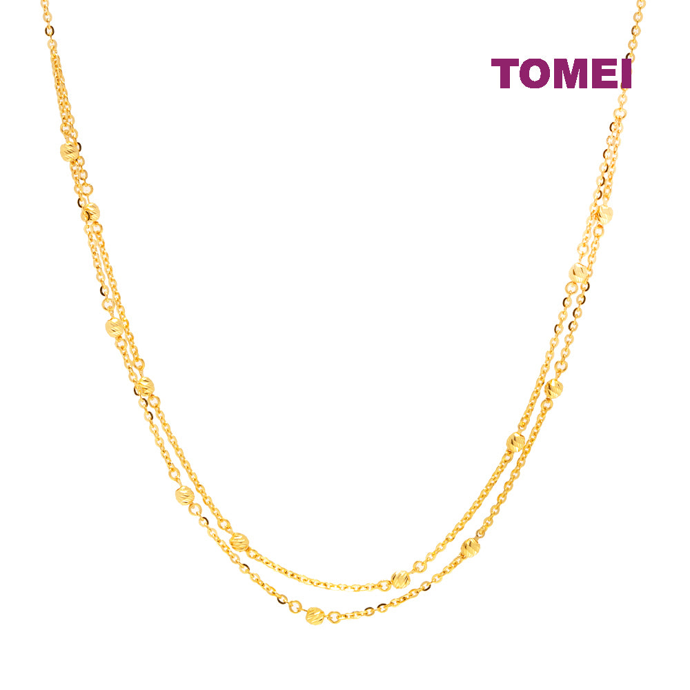 TOMEI Double Strands Laser Balls Necklace, Yellow Gold 916