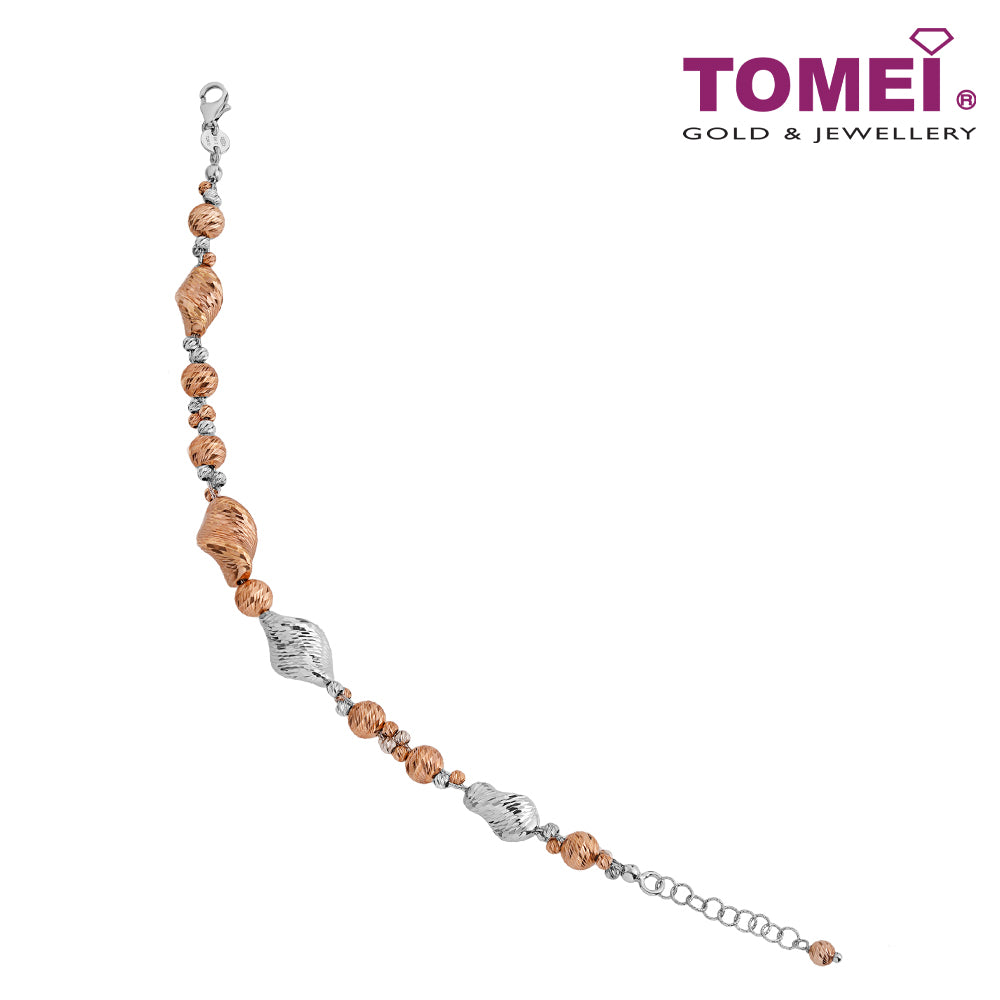 TOMEI Dual-Tone Glittering Shells Bracelet, White+Rose Gold 585