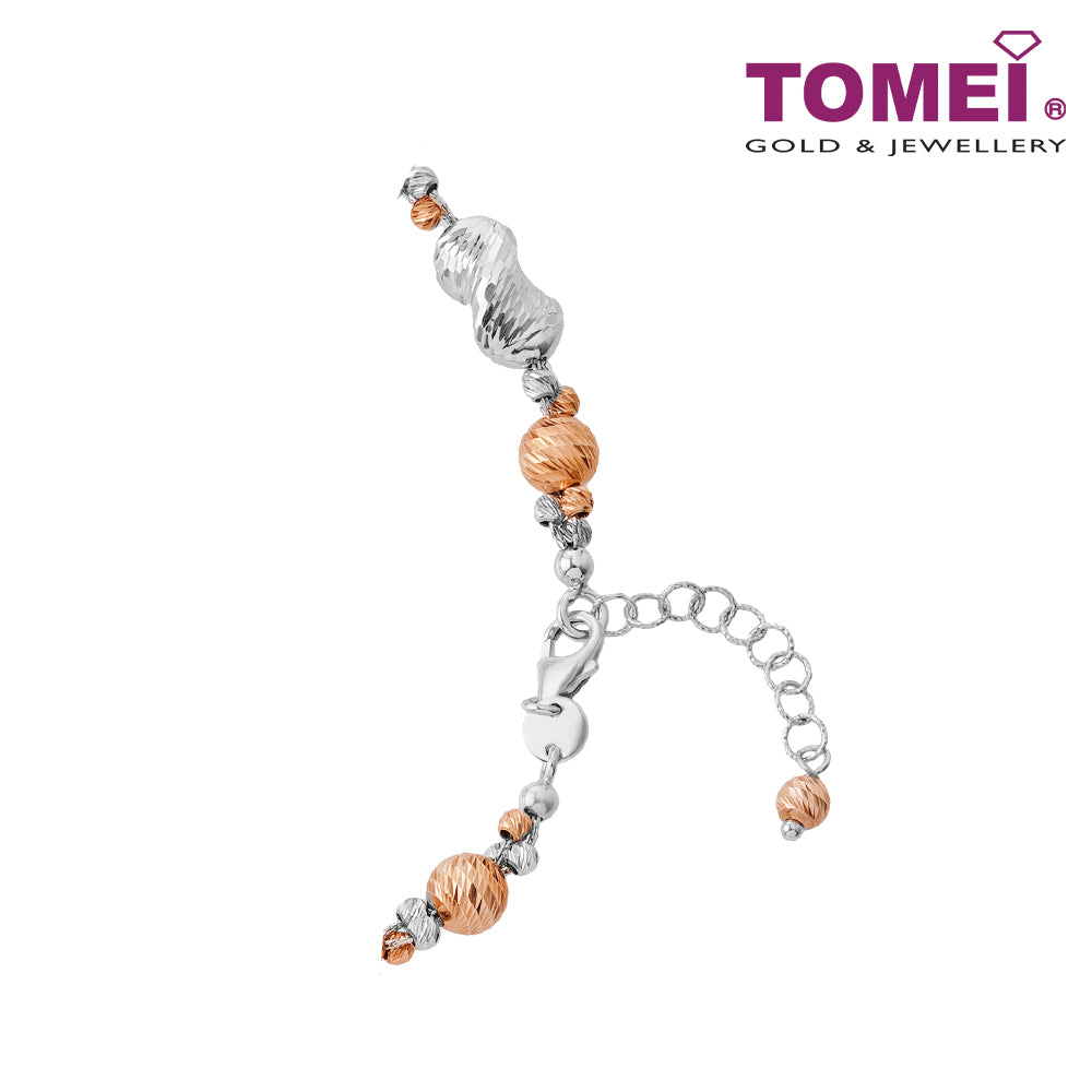 TOMEI Dual-Tone Glittering Shells Bracelet, White+Rose Gold 585