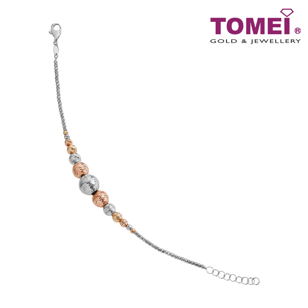 TOMEI Dual-Tone Sparkling Balls Bracelet, White+Rose Gold 585