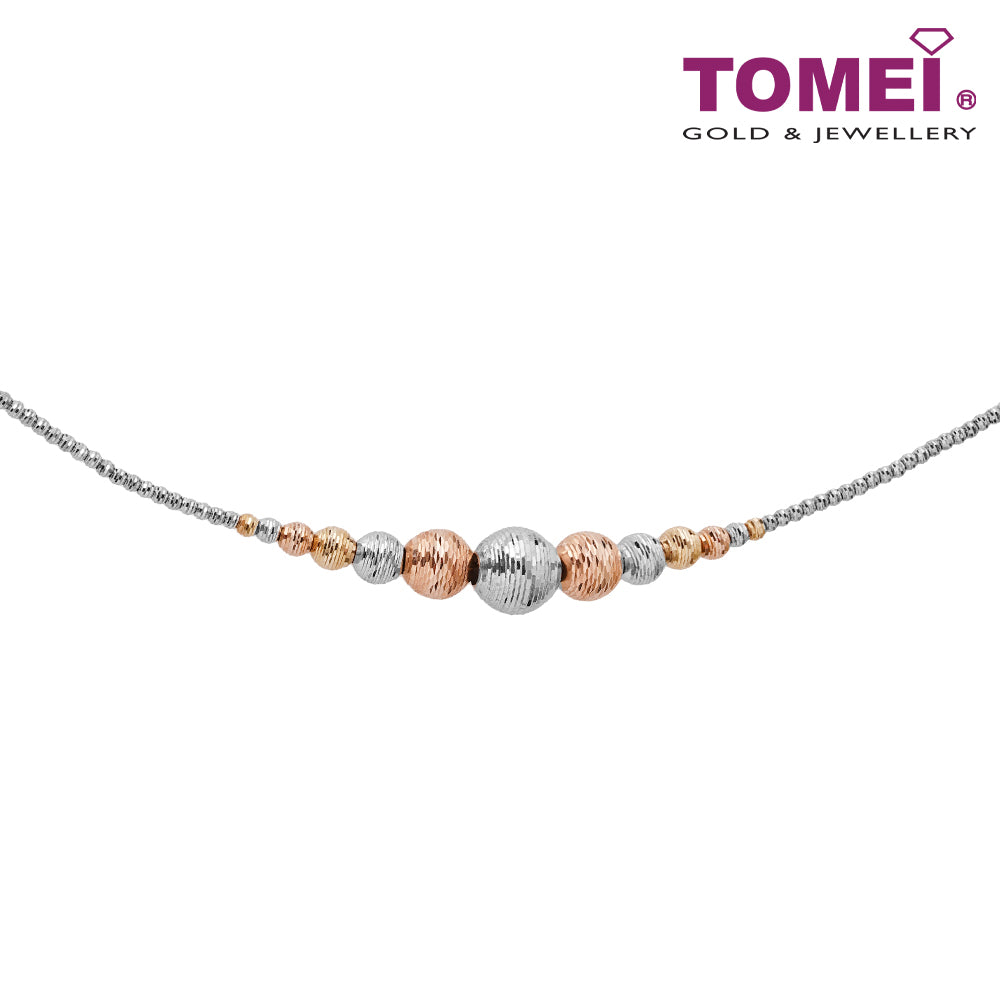 TOMEI Dual-Tone Sparkling Balls Bracelet, White+Rose Gold 585