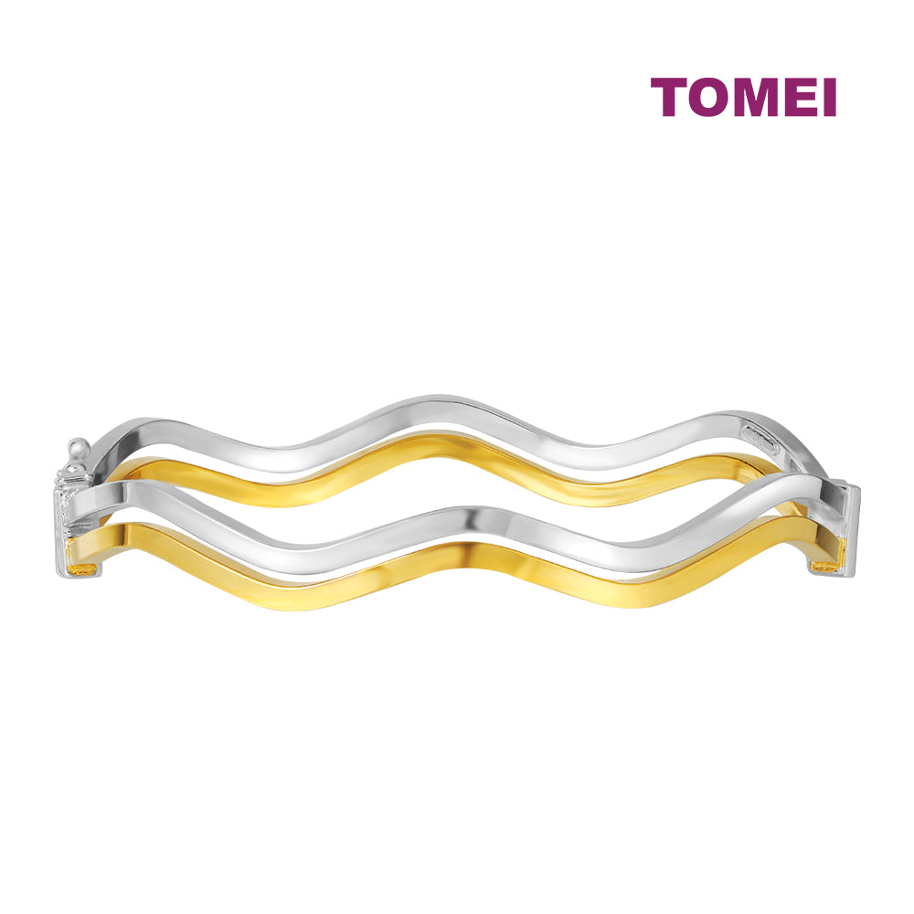 TOMEI Dual-Tone Wavy Bangle, Yellow Gold 916