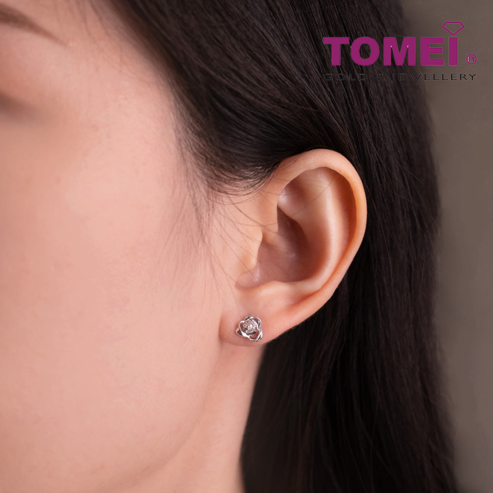 TOMEI Glittering Floriated Sparks Diamond Earrings, White Gold 375 (E1488)