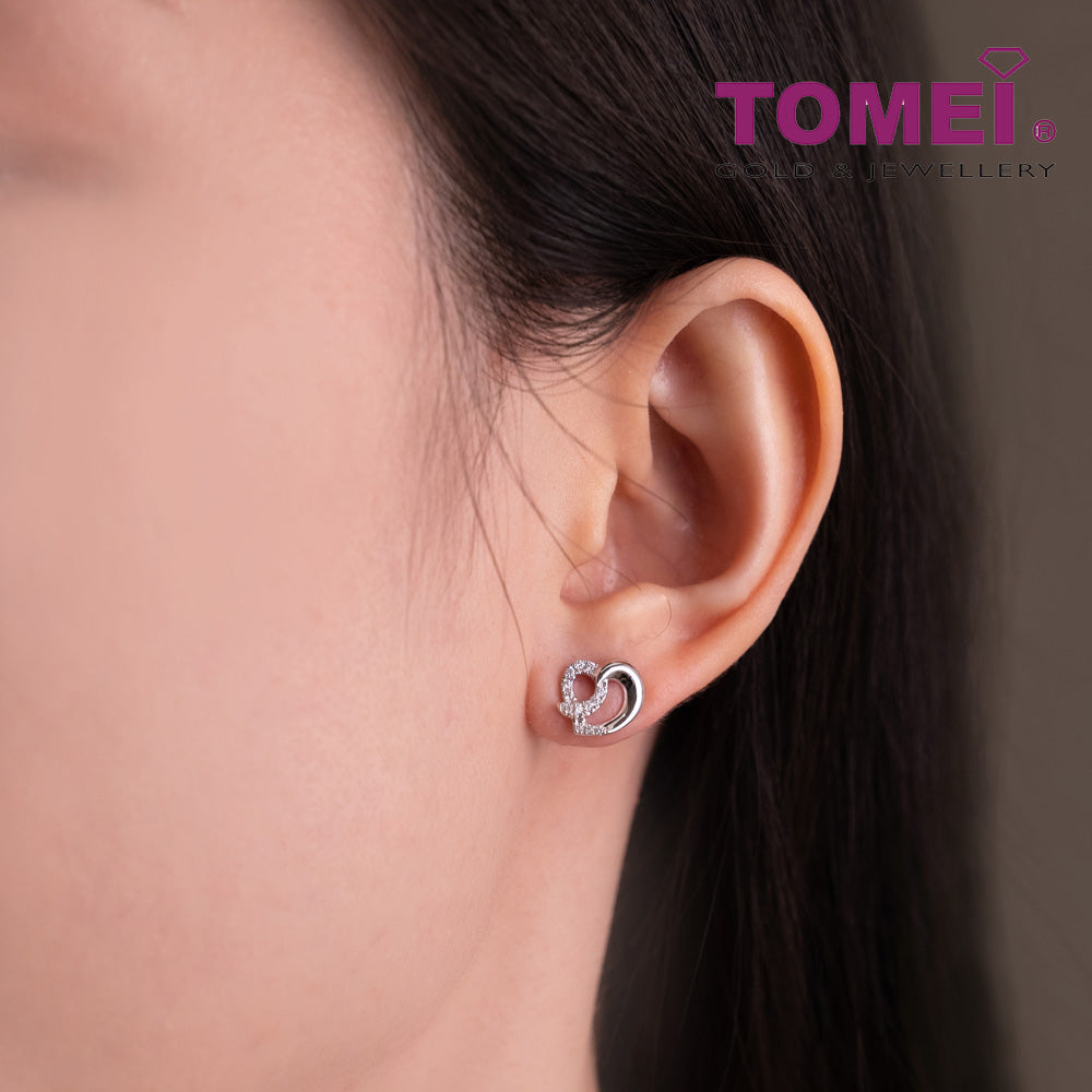 TOMEI Coruscatingly Illustrious Hearts Diamond Earrings, White Gold 585
