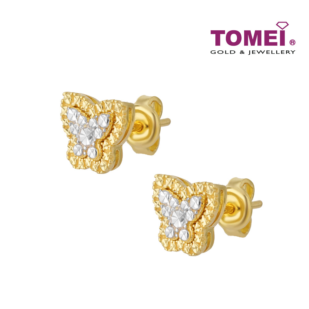 TOMEI Diamond Cut Collection Butterfly Earrings, Yellow Gold 916 (9Q-YG1262E-2C)