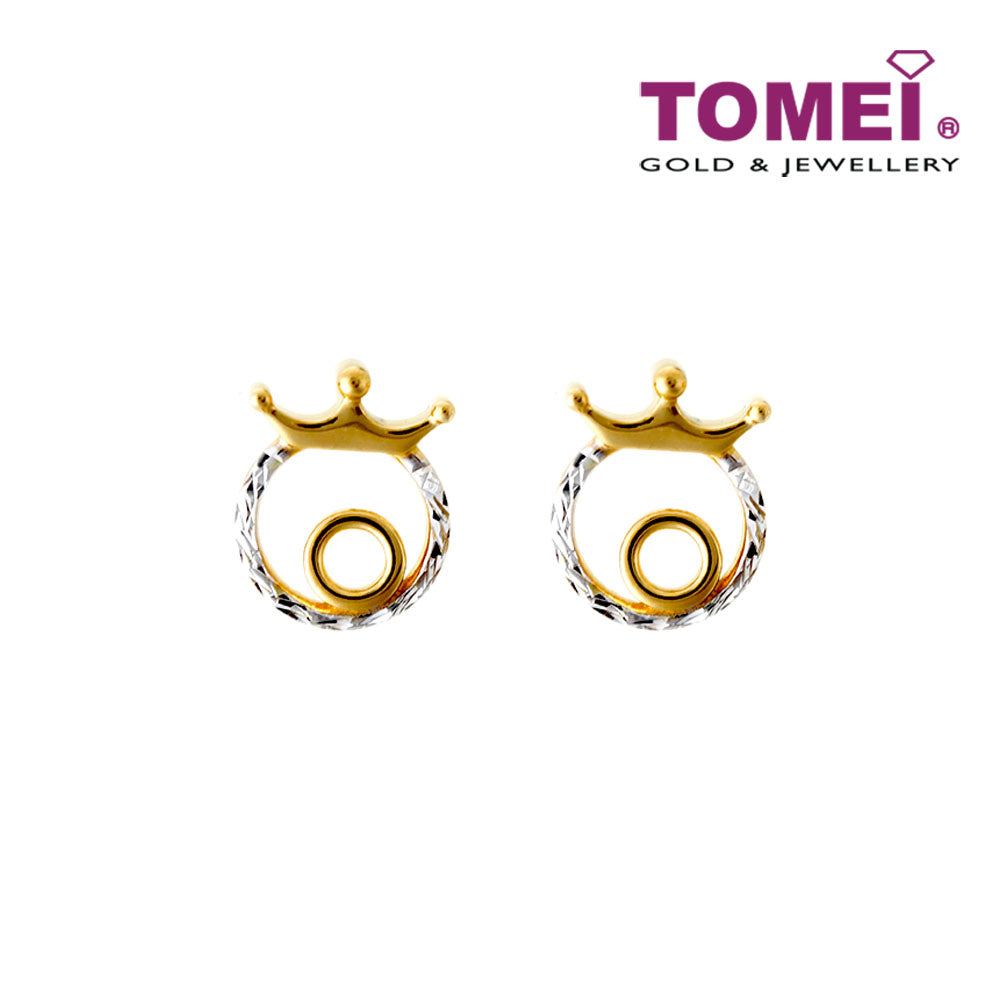TOMEI Crown Round Earrings, Yellow Gold 916