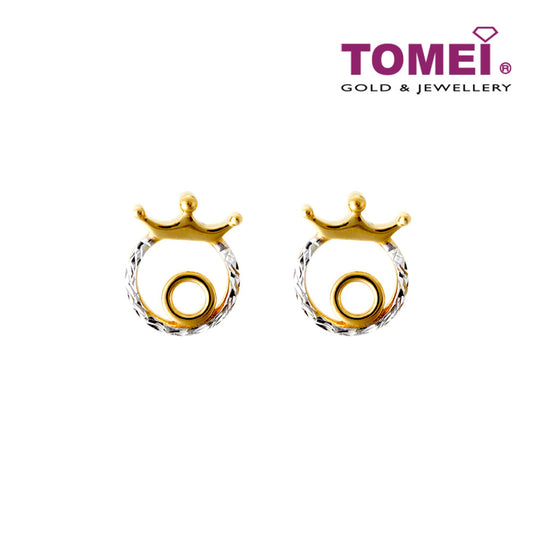 TOMEI Crown Round Earrings, Yellow Gold 916