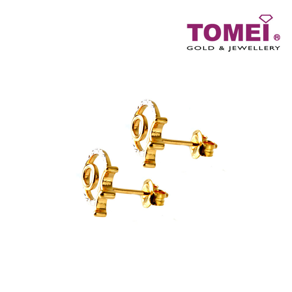 TOMEI Crown Round Earrings, Yellow Gold 916