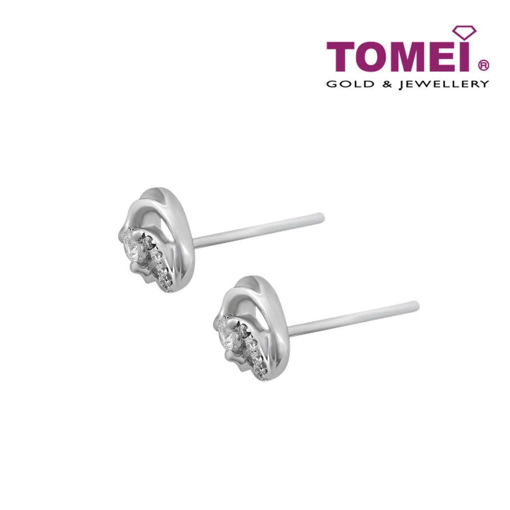 TOMEI Pinwheel of Swirling Sparks Earrings, Diamond White Gold 375 (E1374)