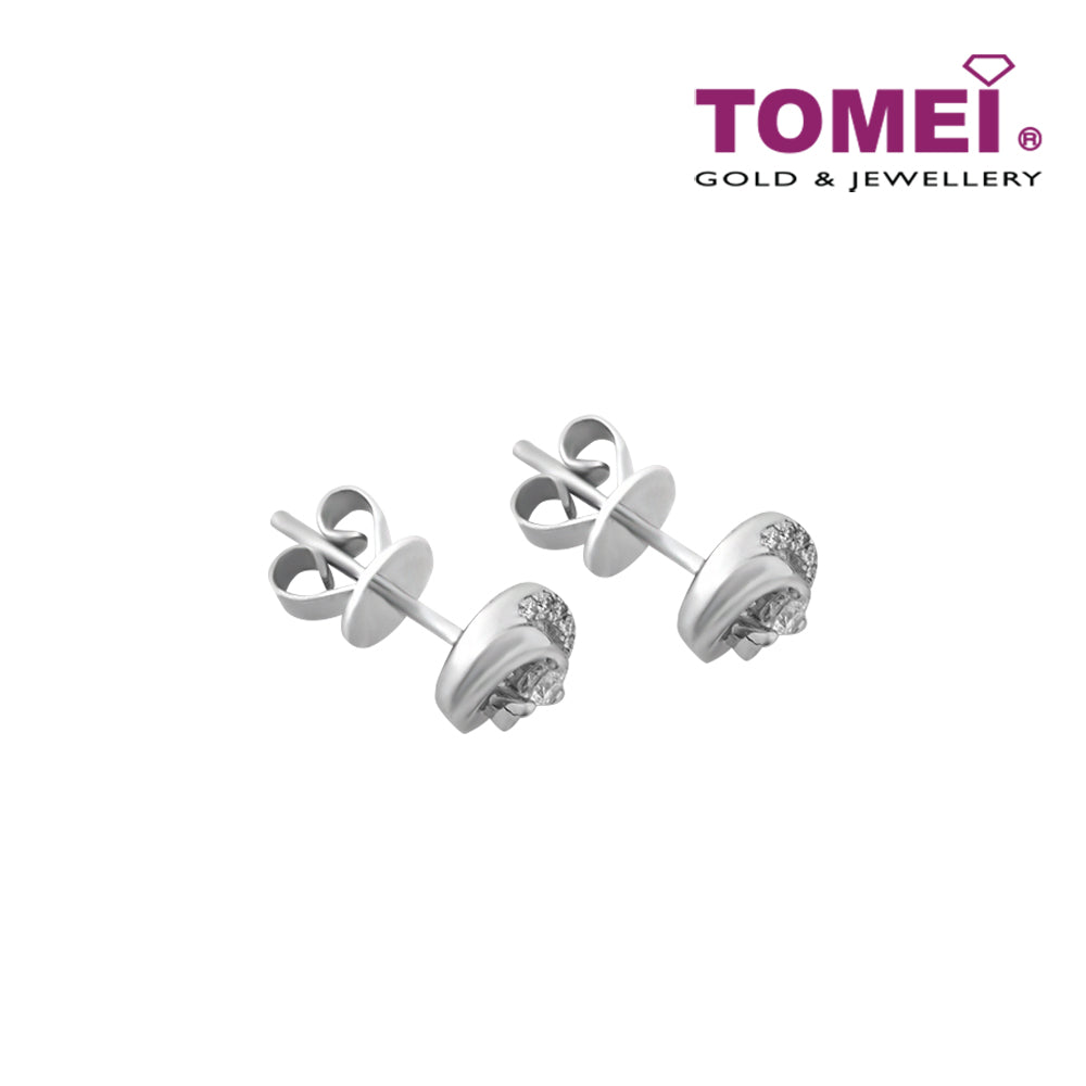 TOMEI Pinwheel of Swirling Sparks Earrings, Diamond White Gold 375 (E1374)