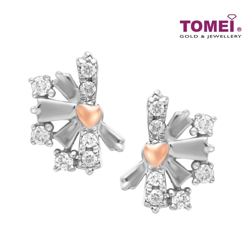 TOMEI White Christmas Collection Diamond Earrings, White+Rose Gold 585