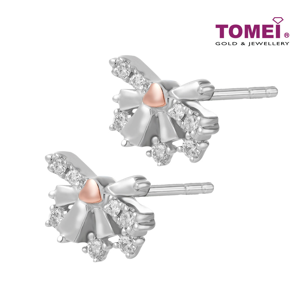 TOMEI White Christmas Collection Diamond Earrings, White+Rose Gold 585
