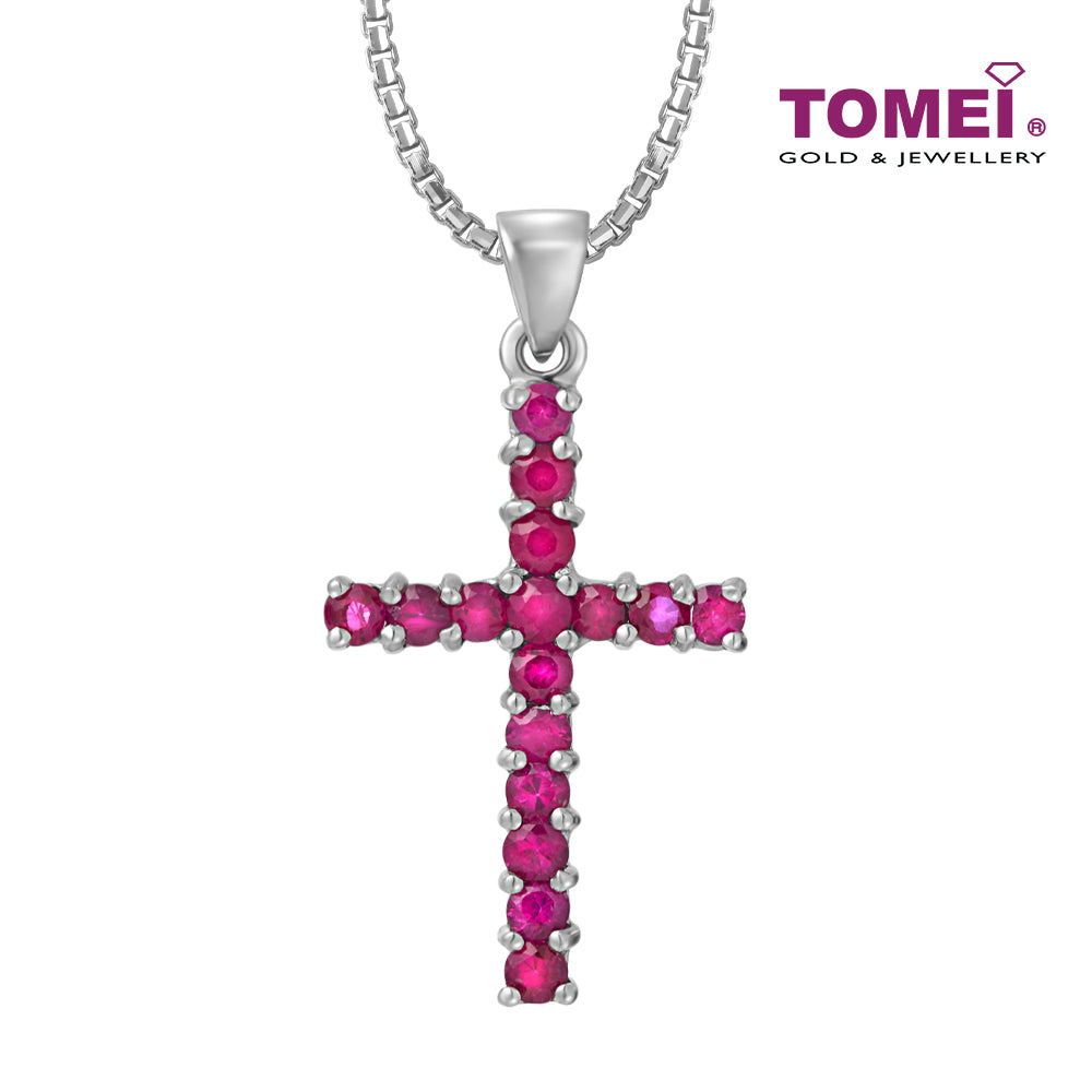 TOMEI Colored Gemstones Cross Pendant, White Gold 375