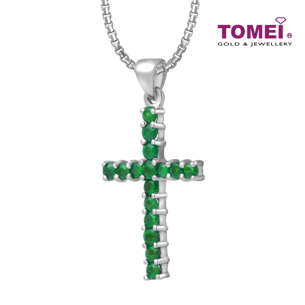 TOMEI Colored Gemstones Cross Pendant, White Gold 375