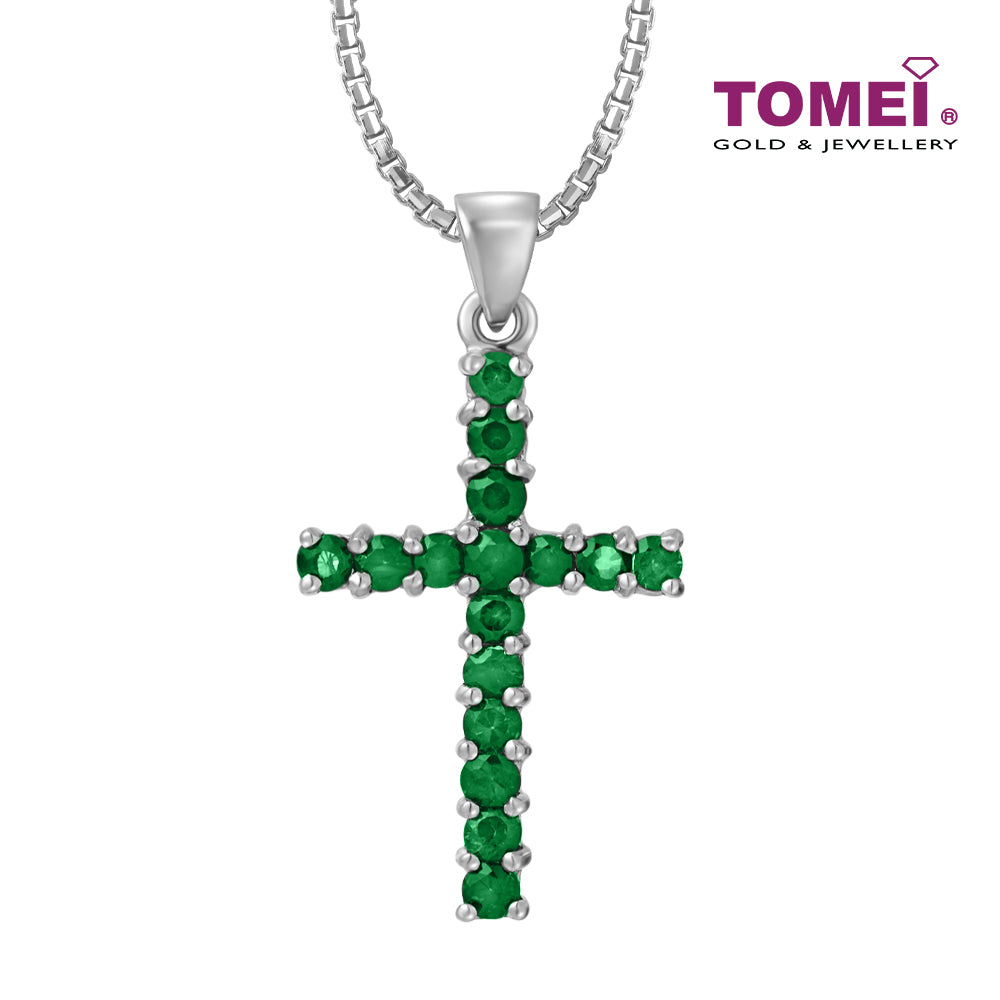 TOMEI Colored Gemstones Cross Pendant, White Gold 375