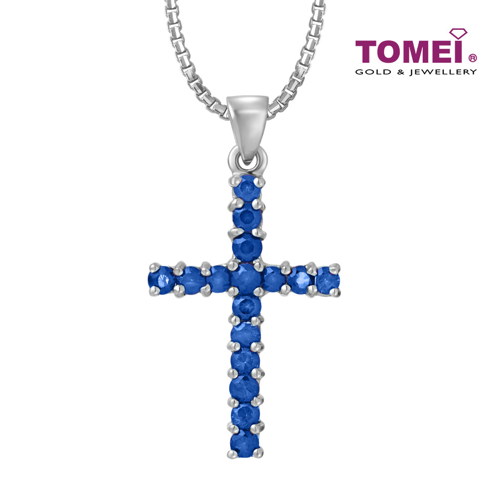 TOMEI Colored Gemstones Cross Pendant, White Gold 375