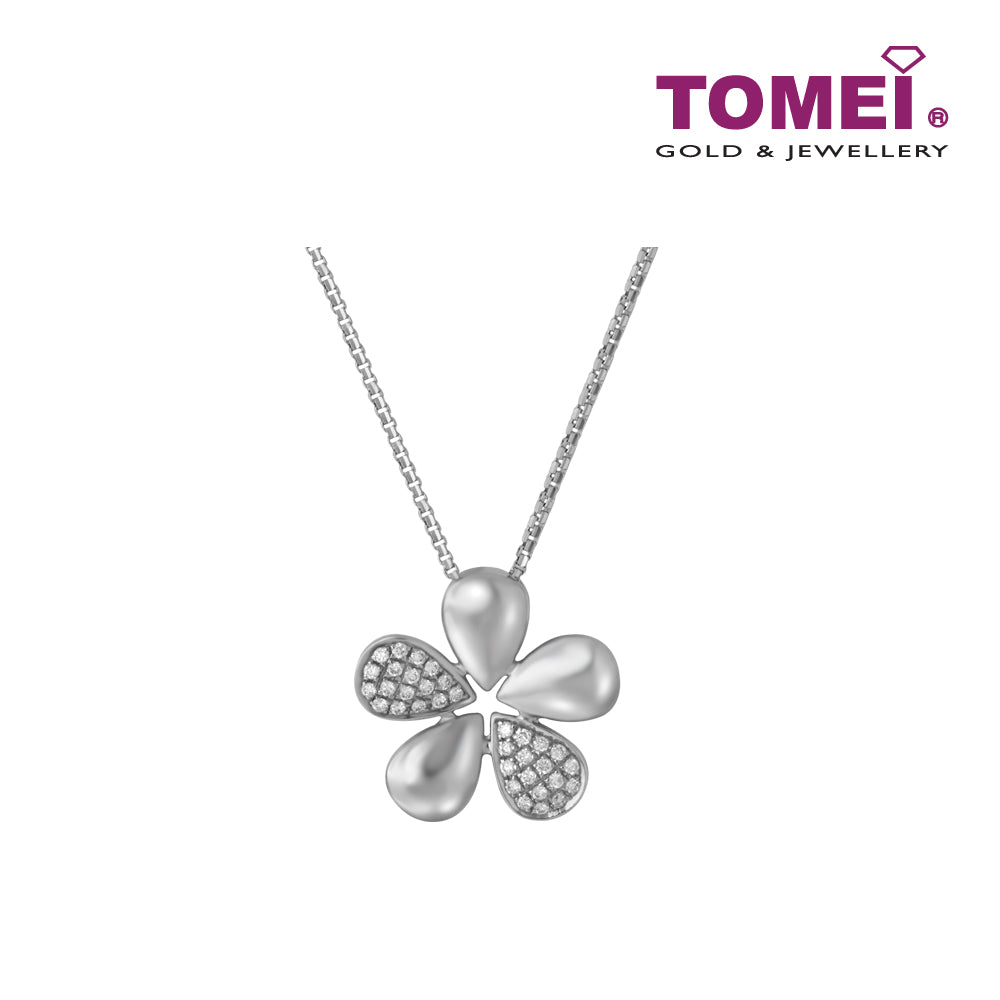 TOMEI Five Leaf Clover Diamond Pendant Set White Gold 375